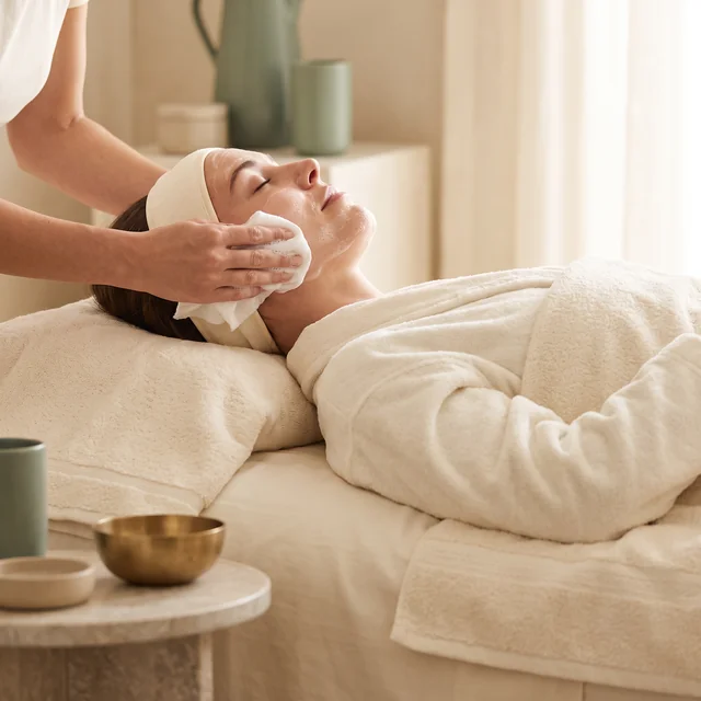 Gentle facial cleansing with a soft cloth and cleanser