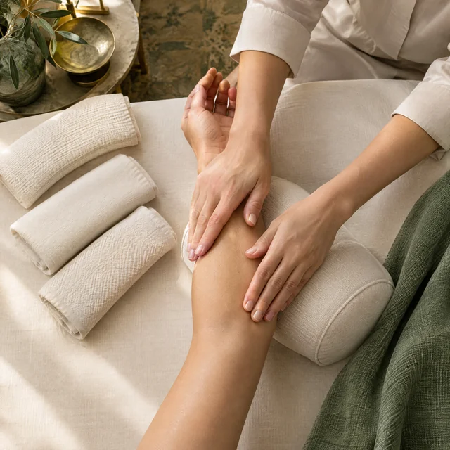 Gentle forearm lymphatic care with prepared session linens
